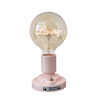 Pink white cat bedside lamp wide view — LED