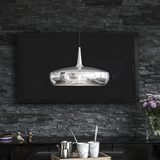 Metal pendant close-up — warm glow modern chandelier lamp