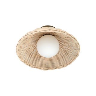 Rustic bamboo wall lamp rattan glass globe — eco friendly sconce