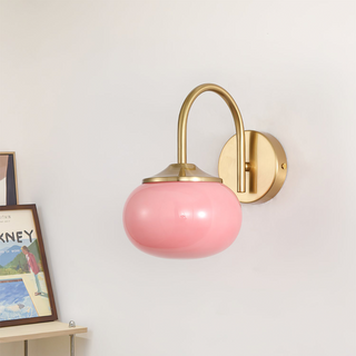 Bedroom wall lamp modern pink glass sconce — gold finish
