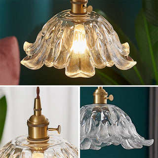 Creative flower brass glass pendant styled — ceiling hanging lamp