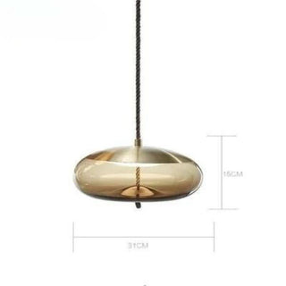 Adjustable Pendant Light – Designer Smoked Glass Lamp with Hemp Rope Accent