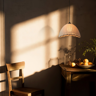 Linen fabric pendant over contemporary kitchen counter