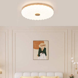 Vintage white ceiling lamp close-up, round acrylic shade detail