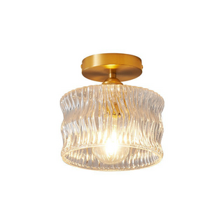 Vintage crystal glass ceiling lamp installed, hallway warm ambient