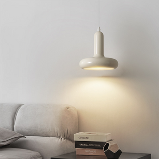 Bauhaus pendant with creamy die-cast metal fixture — kitchen