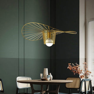 Black gold cage pendant side view — modern iron hanging fixture