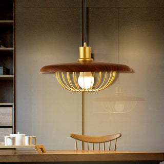 Iron pendant lamp from below — hollow wrought iron shade fixture