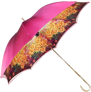 Women's fuchsia double layer umbrella Swarovski handle side