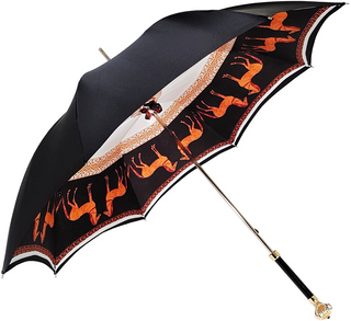 Women's horse print double cloth umbrella gold handle side