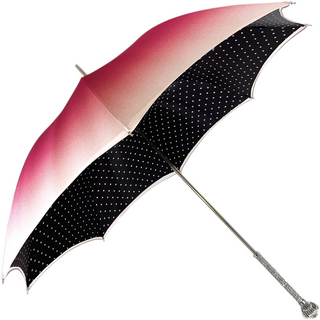 Women's black white umbrella Swarovski crystal handle side