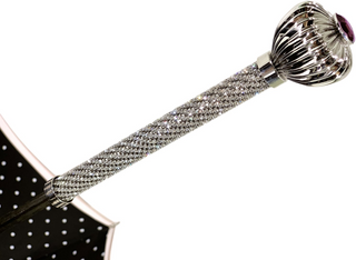 Black white women's umbrella Swarovski crystal handle view