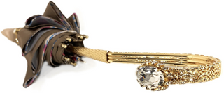 Luxury ivory satin umbrella Swarovski handle detail