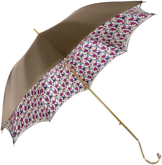 Women's ivory satin umbrella Swarovski handle side view