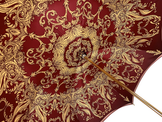 Burgundy luxury umbrella – gold handle profile view