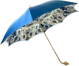 Women's light blue floral umbrella Swarovski automatic handle side