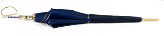 Handcrafted blue umbrella – double canopy open view