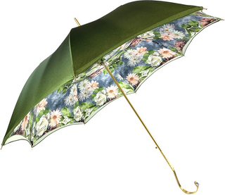 Green floral umbrella – Swarovski crystal handle close-up