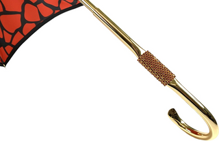 Black satin giraffe animalier umbrella 24K gold handle view