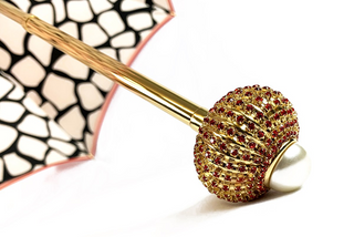 Red animalier umbrella gold handle canopy top view