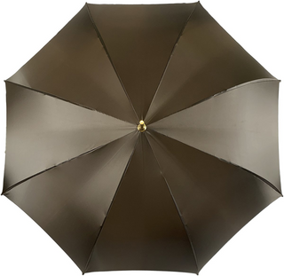 Brown satin umbrella – double canopy profile view