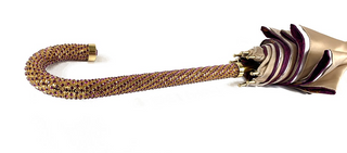 Luxury cream umbrella double cloth gold jeweled handle detail