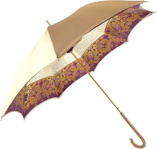 Women's cream umbrella double layer gold jewel handle side