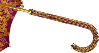 Cream luxury umbrella double fabric gold jeweled handle view