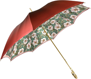 Women's flowered satin umbrella pearl handle side view