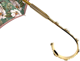 Luxury flower print umbrella satin pearl handle detail