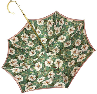 Exclusive flowered satin umbrella with pearl handle