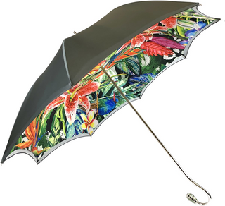 Women's grey ombre umbrella Swarovski crystal handle side