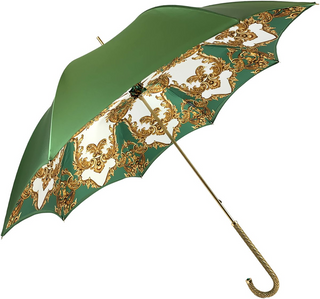 Women's green umbrella emerald rhinestones gold handle side