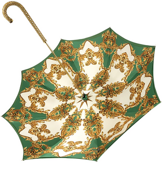 Green women's umbrella emerald rhinestone gold handle view