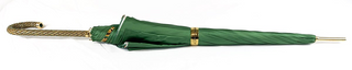 Elegant green umbrella emerald rhinestones gold handle close-up