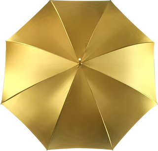Elegant yellow umbrella double canopy gold handle close-up