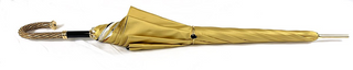 Women's yellow double canopy umbrella gold plated handle detail