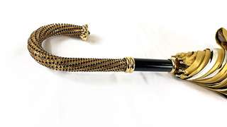 Gold satin double layer umbrella gold handle open canopy