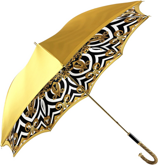 Luxury yellow satin umbrella double canopy gold handle side
