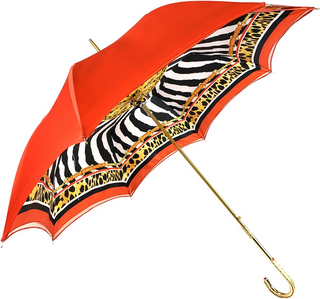 Women's red leopard double cloth umbrella gold handle side