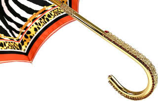Luxury red leopard double layer umbrella gold handle detail