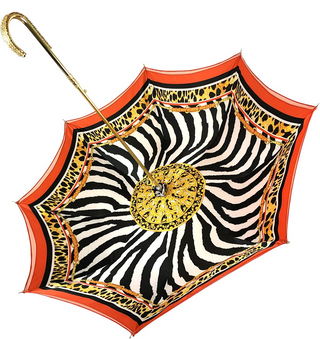 Red leopard double cloth women's umbrella gold handle top