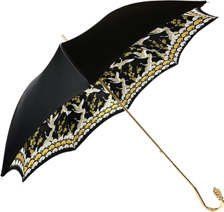 Women's herons print umbrella 24K gold handle side view