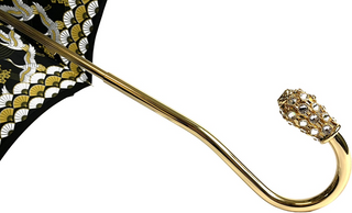 Luxury herons print umbrella double cloth 24K gold handle