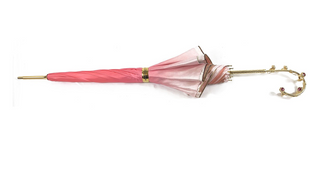Elegant pink floral umbrella 24K gold handle UV protection