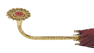 Luxury burgundy umbrella Swarovski lace design handle detail