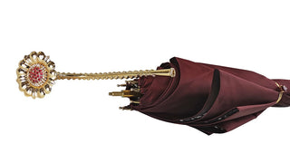 Handcrafted burgundy automatic umbrella Swarovski lace interior