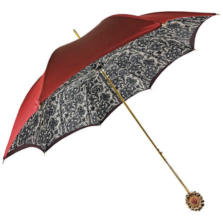 Women's luxury burgundy umbrella Swarovski lace handle side
