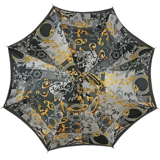 Handcrafted Italian umbrella – grey satin lifestyle view