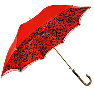 Red roses umbrella – Swarovski crystal handle close-up